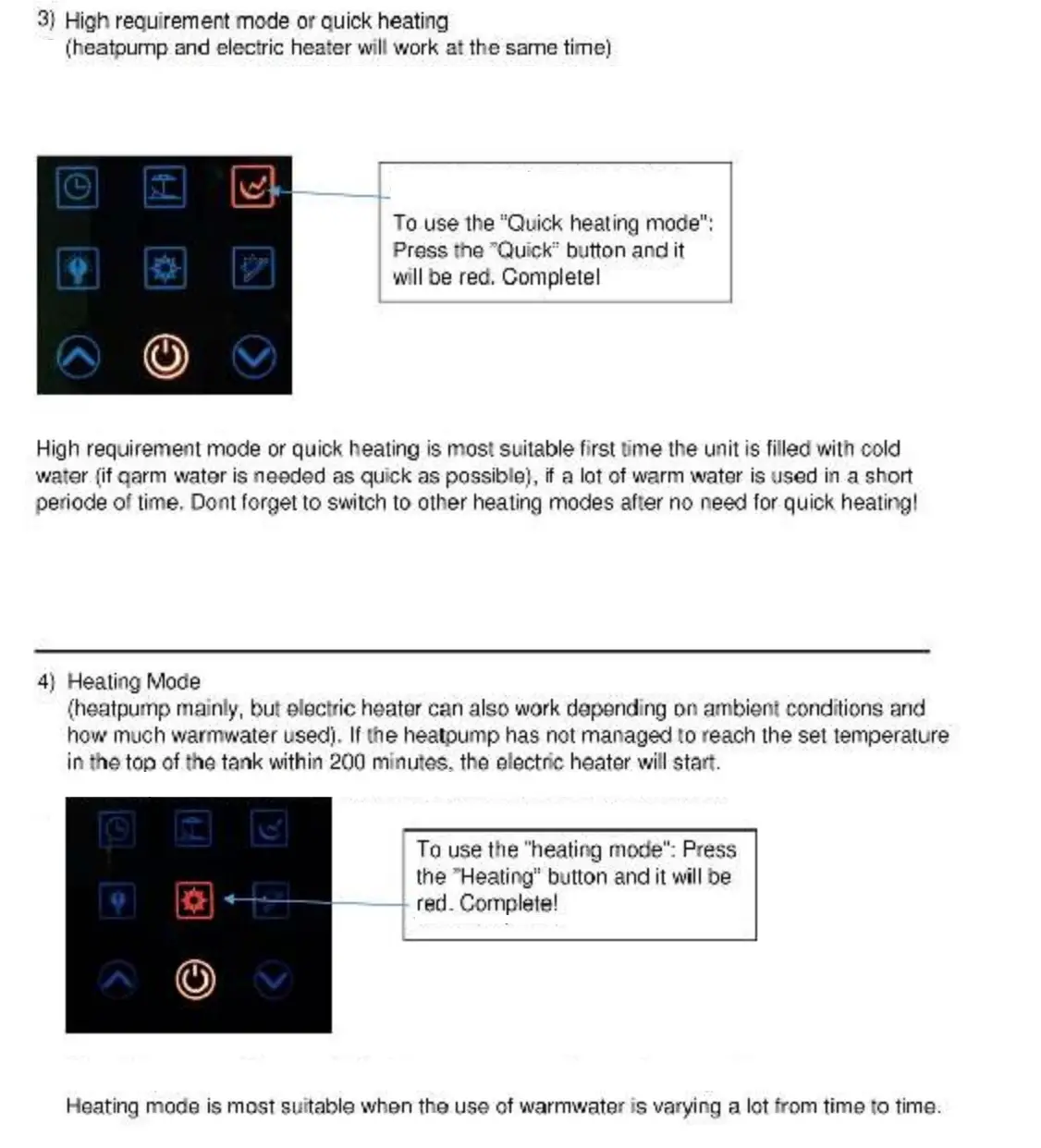 INDOL 300A+ Boiler with Heat Pump - SET THE HEATING MODE 2