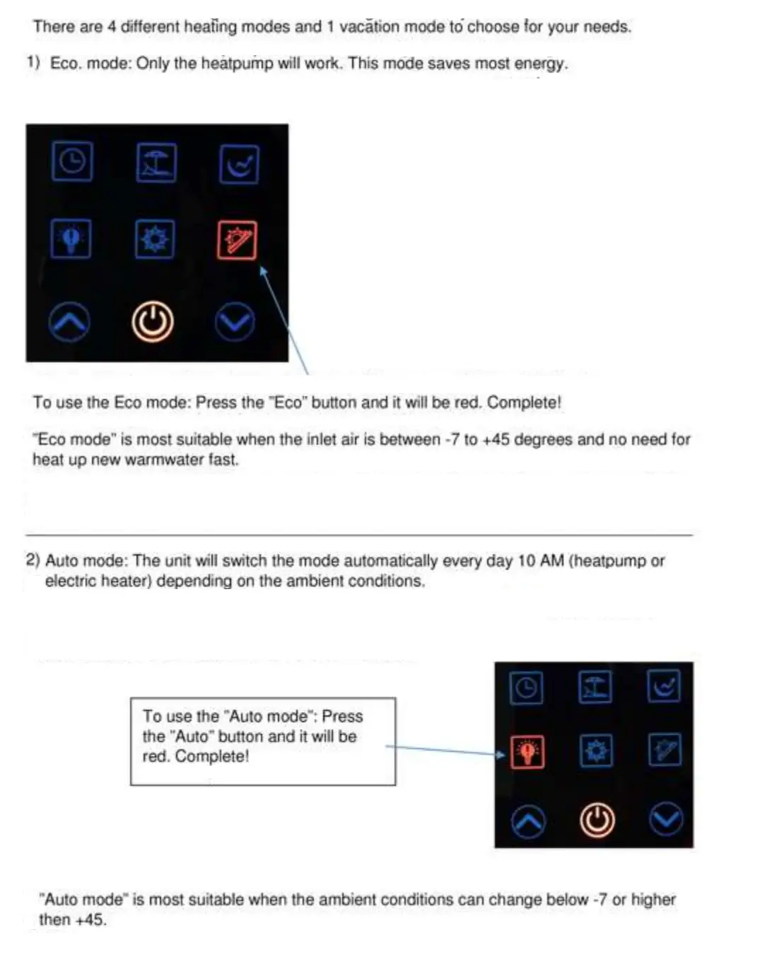 INDOL 300A+ Boiler with Heat Pump - SET THE HEATING MODE