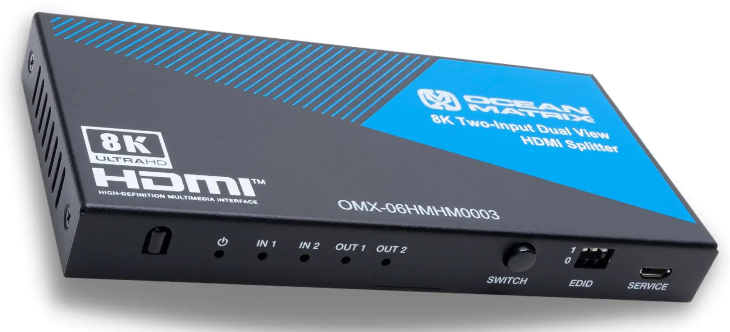 OCEAN MATRIX OMX-06HMH0003 8K HDMI 2.1 and HDCP 2.3 Compliant HDMI 2x1x2 Splitter-Switcher