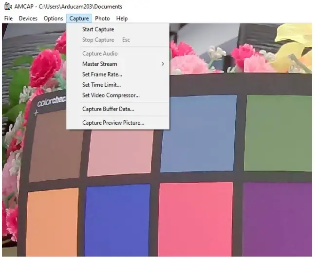 ArduCam B0357 Varifocal USB Camera Module - Menu Capture
