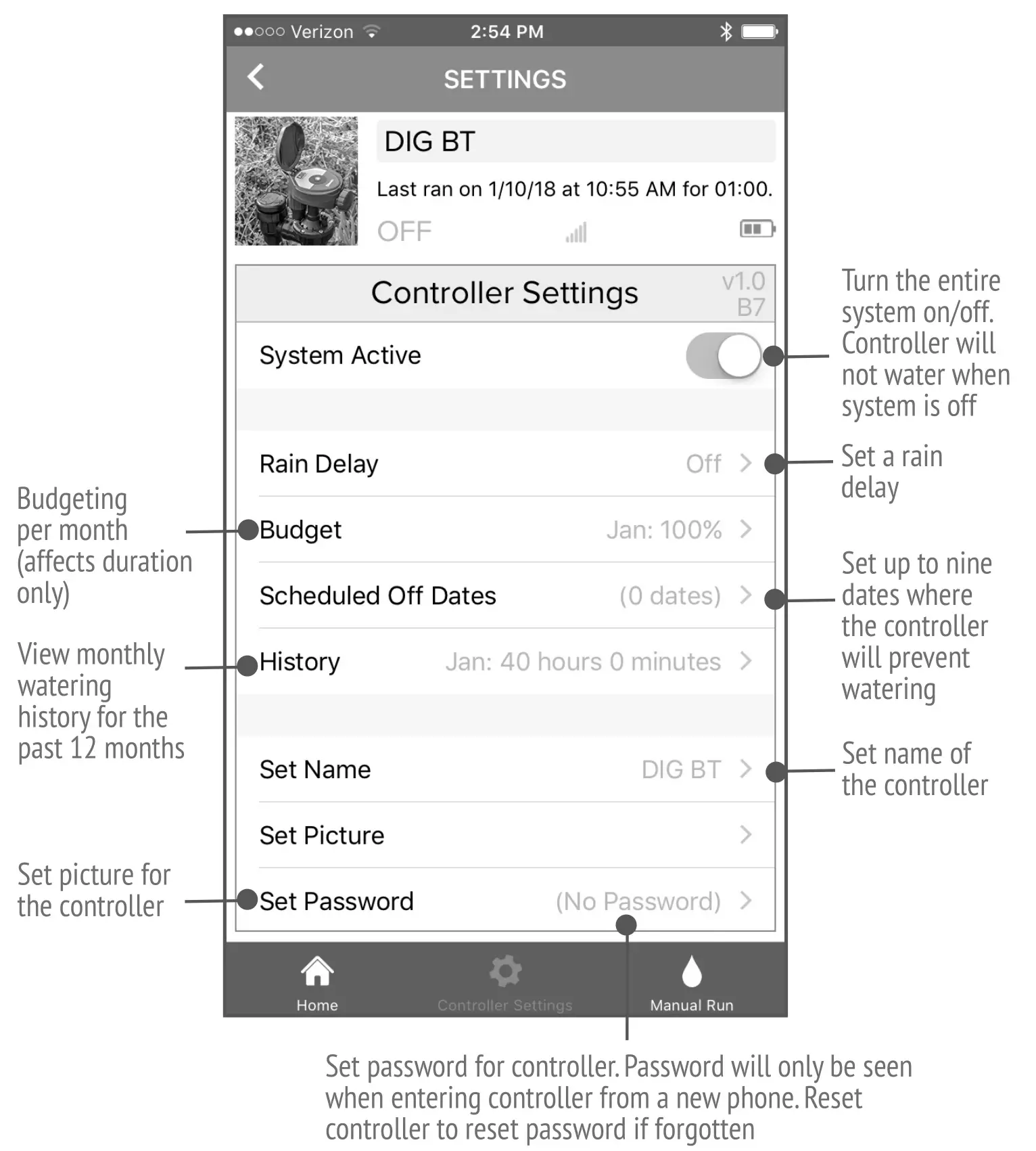 DIG 410BT Series 410BT-ASV Bluetooth Battery Powered Irrigation Controller - Settings