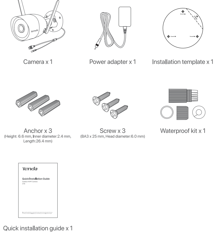 Tenda CT6 Outdoor Wi Fi Camera - Package contents