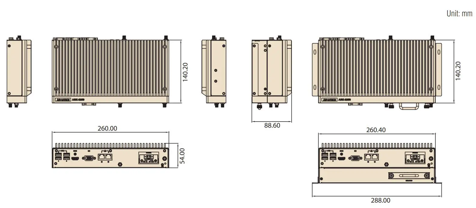 advantech Modular Fanless Box PC - Dimensions
