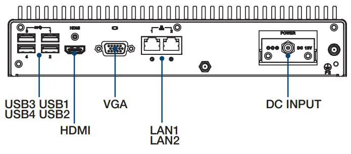 advantech Modular Fanless Box PC -Front Panel External I O Mechanical Layout Drawing