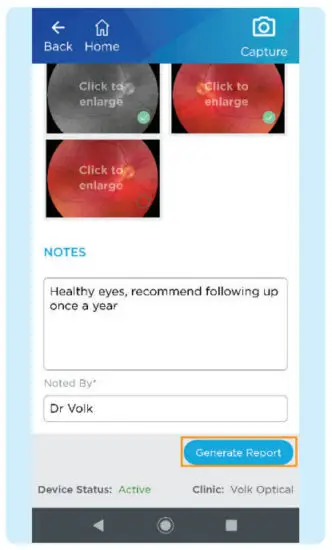 VOLK VISTA VIEW Handheld Retinal Camera - GENERATING A REPORT 3