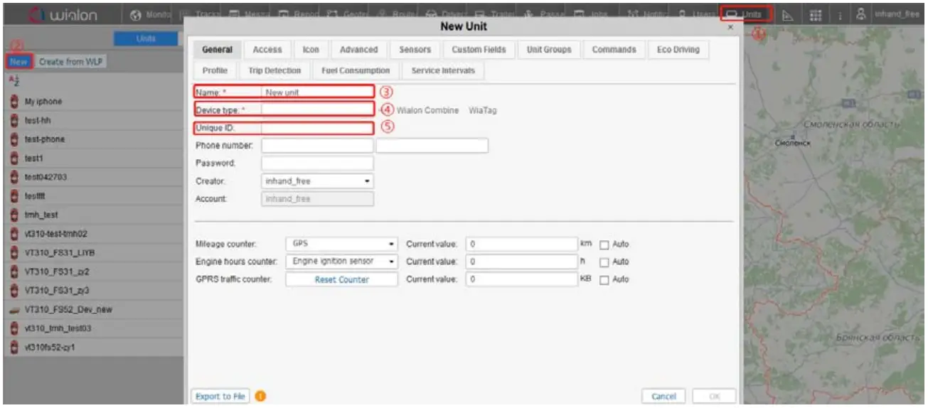 Configuration to Wialon