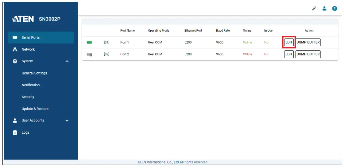 ATEN SN3001 1 Port RS 232 Secure Device Server  - ATEN SN3001 1 Port RS 232 Secure Device Server  - button