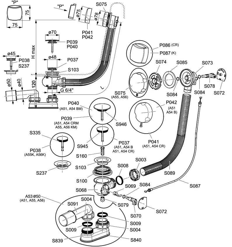 KALDEWEI 5878 7000 0999 Universal 587870000999 Universal Handle Set -