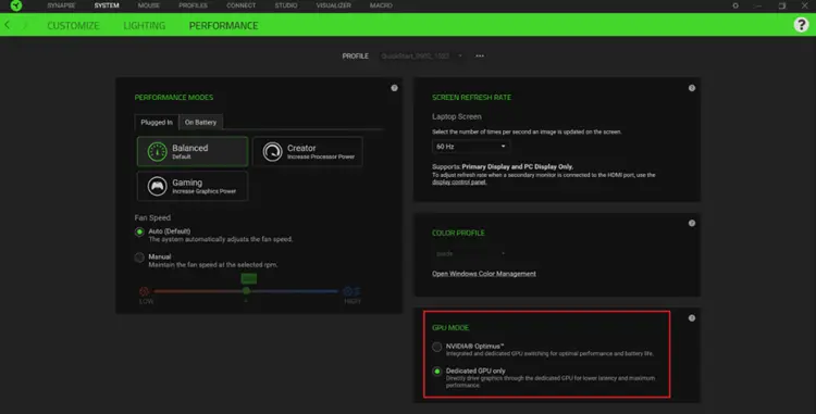 Adjusting the refresh rate