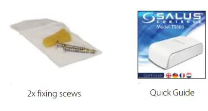 SALUS Thermostat Sensor TS600 User Guide - 2x fixing screws & Quick Guide