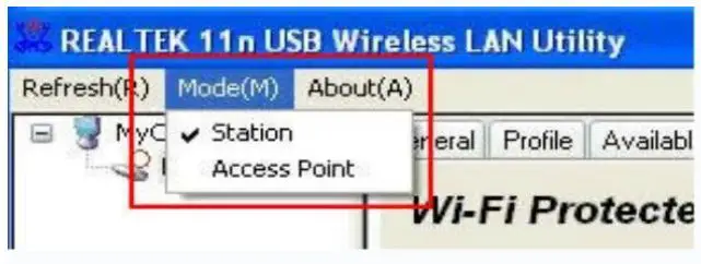 Shen Zhen Xin Hua Tian Technology XHT-6B17 Wireless USB Adapter - Select Mode and then select Access Point