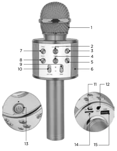 Vibe DG KRK Karaoke Wireless Mic Built In Speaker - diagram