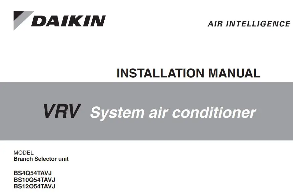 DAIKIN VRV System Air Conditioner Instruction Manual