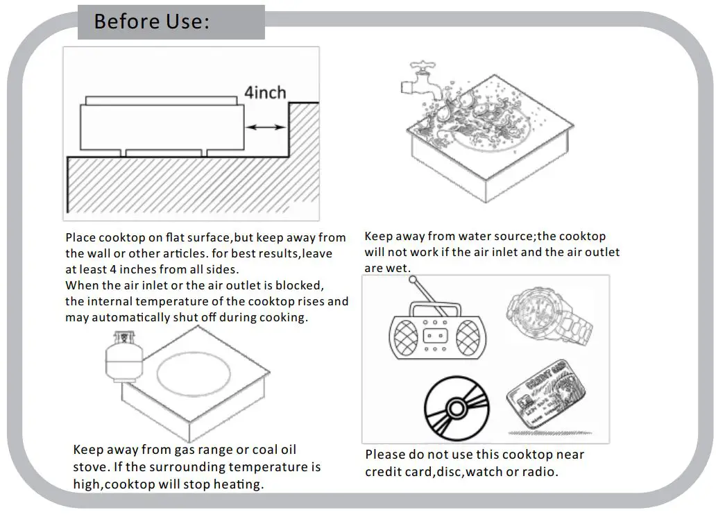 SUPENTOWN SR-108MR SmartScan Instruction Manual - KEY POINTS BEFORE USING THE COOKTOP