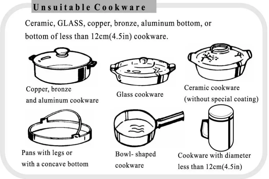 SUPENTOWN SR-108MR SmartScan Instruction Manual - LIST OF SUITABLE UNSUITABLE COOKWARE