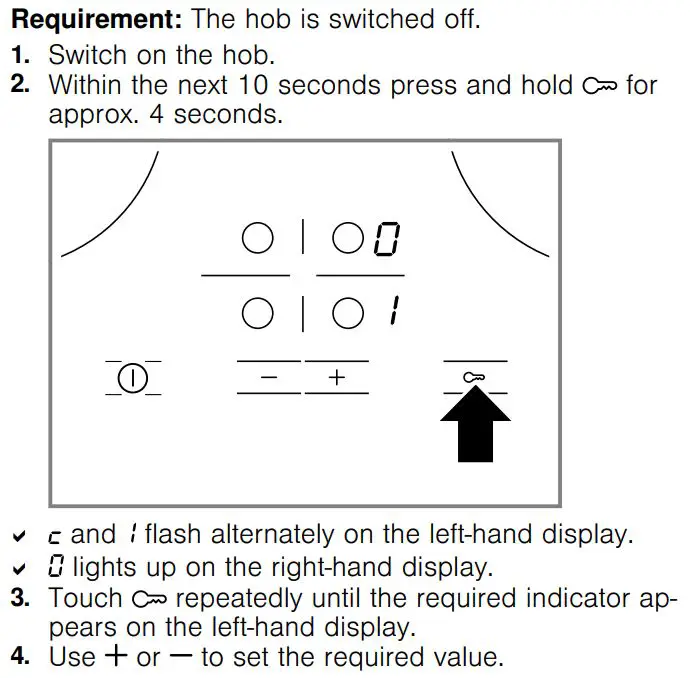 BOCH PKE6 4 Electric Hob 60 cm Black Surface Mount Without Frame User Manual - Changing basic settings