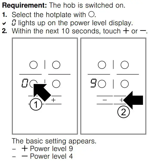 BOCH PKE6 4 Electric Hob 60 cm Black Surface Mount Without Frame User Manual - Selecting heat settings