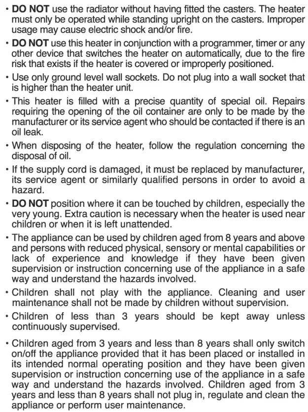 silentnight Oil Filled Radiator - GENERAL CARE AND SAFETY GUIDE 1