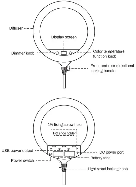 LituFoto R40 RGB Video Light - parts name