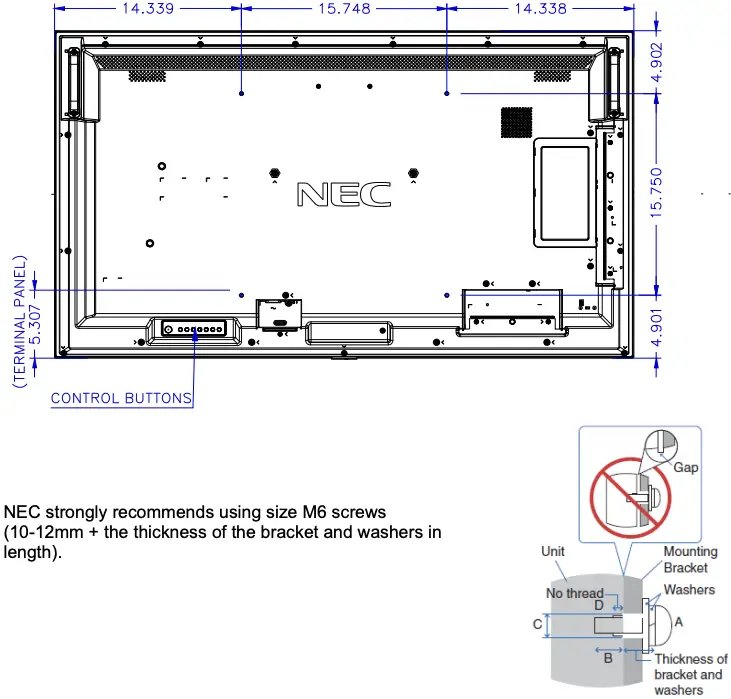 Display Dimensions - ME501 Continued