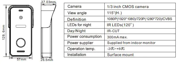 TMEZON MZ-VDP-739EM 4-Wire Video Door Phone 17