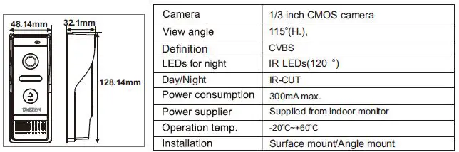 TMEZON MZ-VDP-739EM 4-Wire Video Door Phone 18.