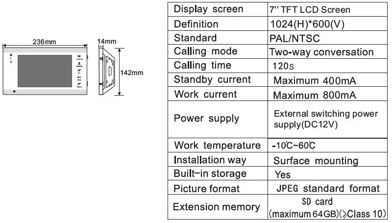 TMEZON MZ-VDP-739EM 4-Wire Video Door Phone 2