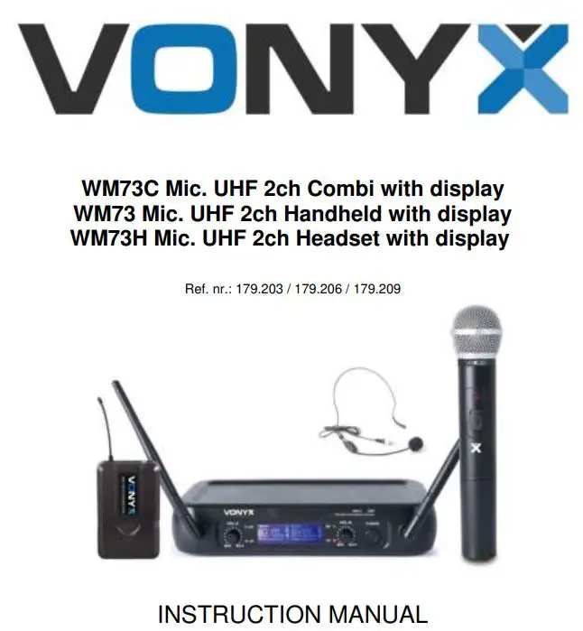 VONYX 179.203 WM73C Mic. UHF 2ch Combi with Display Instruction Manual