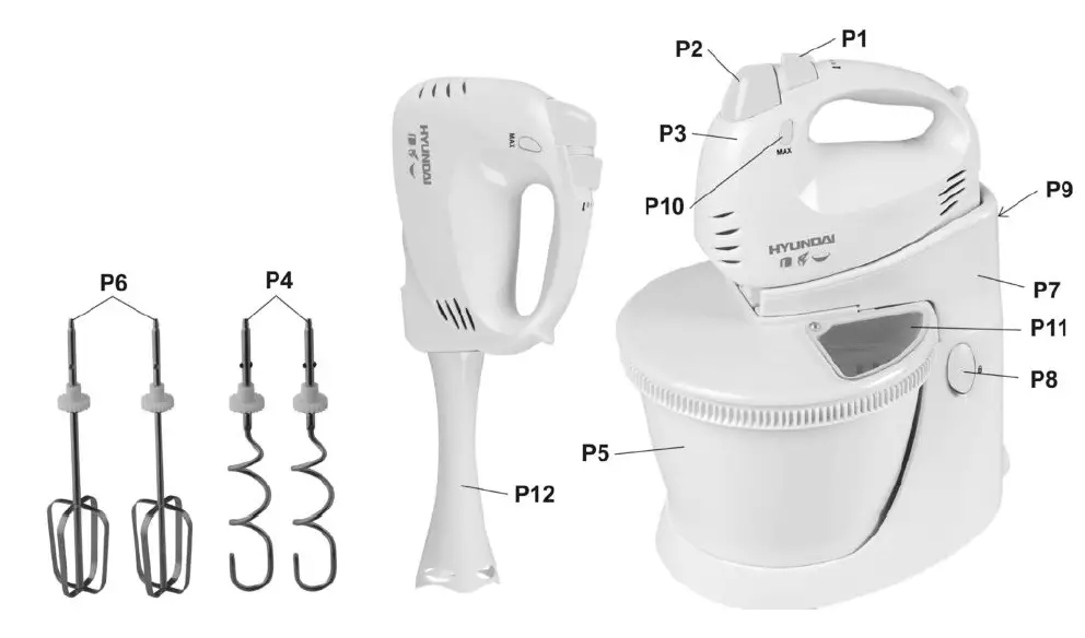 HYUNDAI HMB 205 W Hand Mixer with Stand and Bowl fig 1