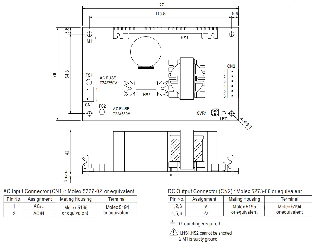 MEAN WELL MPS 65 Series 65W Single Output Medical Type - Mechanical