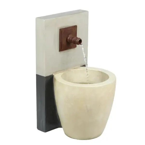 Luxen Gray Resin Modern Basin and Column Outdoor Fountain