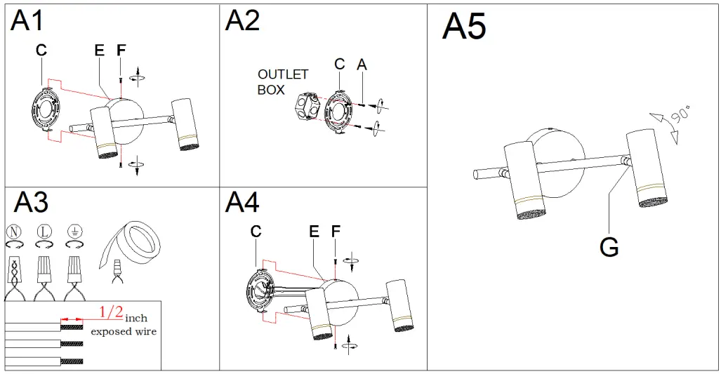 ZEVNI A04424 Davet 24 Inch Wide Black LED Vanity Light - Make assembly