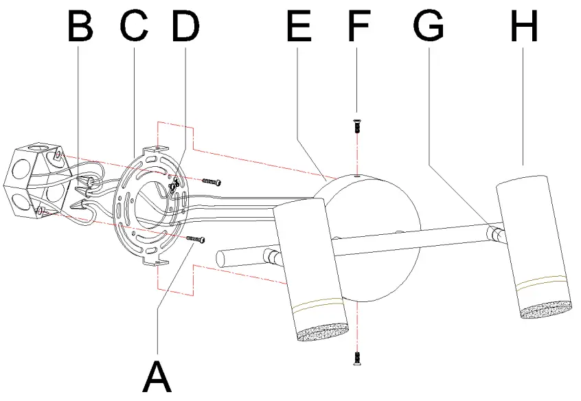 ZEVNI A04424 Davet 24 Inch Wide Black LED Vanity Light - PARTS INCLUDING