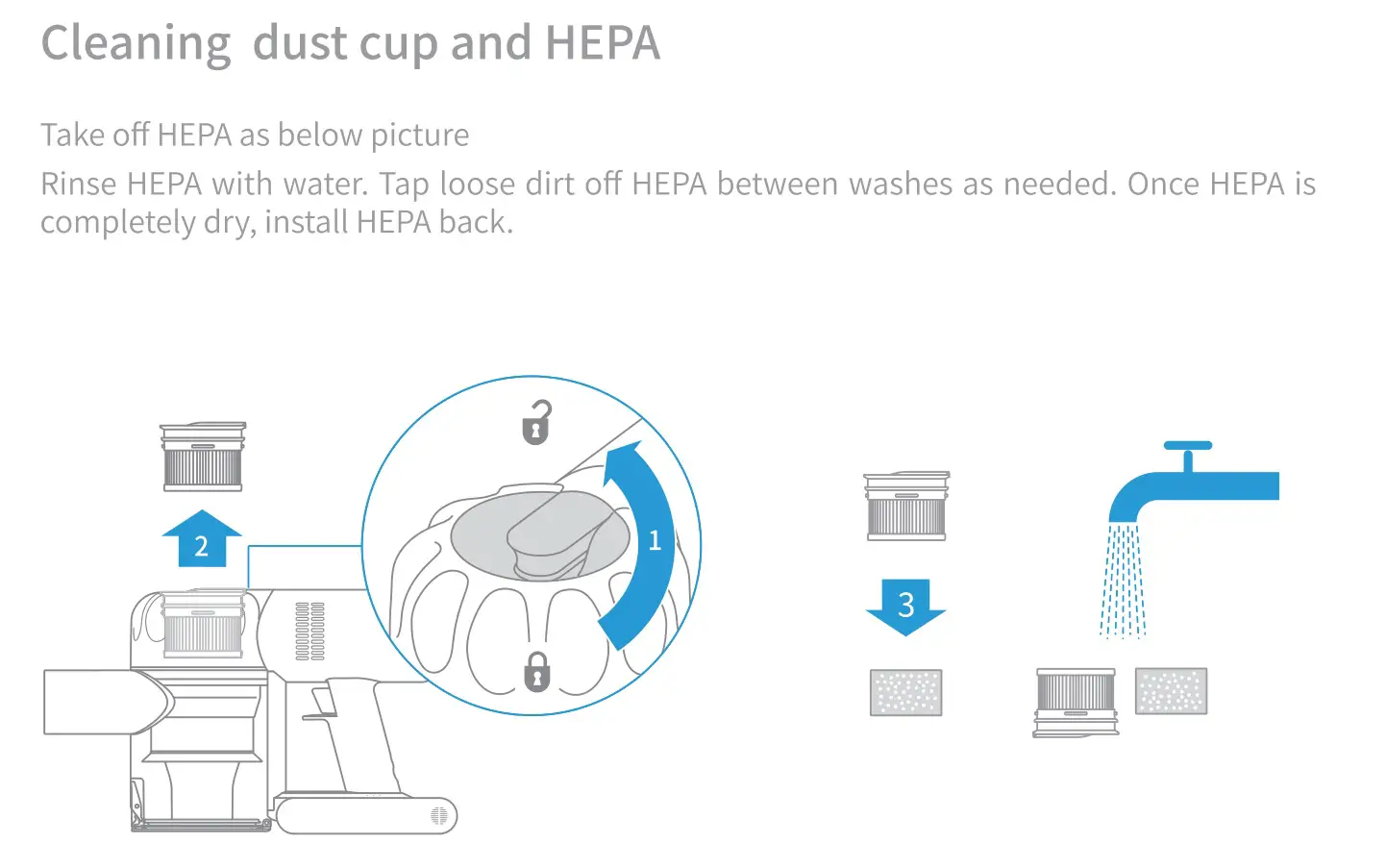 dreame V9 Cordless Vacuum Cleaner - Cleaning dust cup and HEPA 2