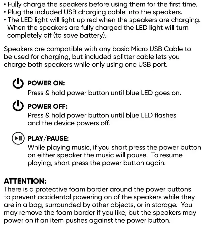 China Etech Groups SPBTMAGTWS PODS True Wireless Magnetic Speaker User Guide - Charging Directions & Use