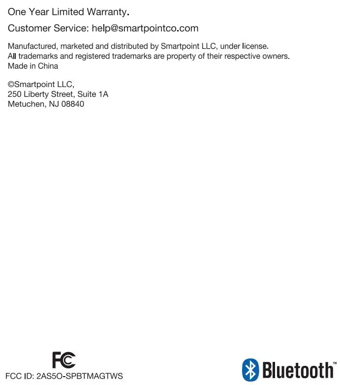 China Etech Groups SPBTMAGTWS PODS True Wireless Magnetic Speaker User Guide - One Year Limited Warranty