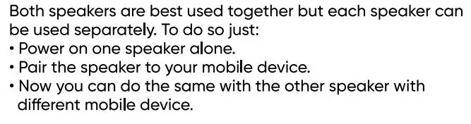 China Etech Groups SPBTMAGTWS PODS True Wireless Magnetic Speaker User Guide - Using Each Speaker Individually