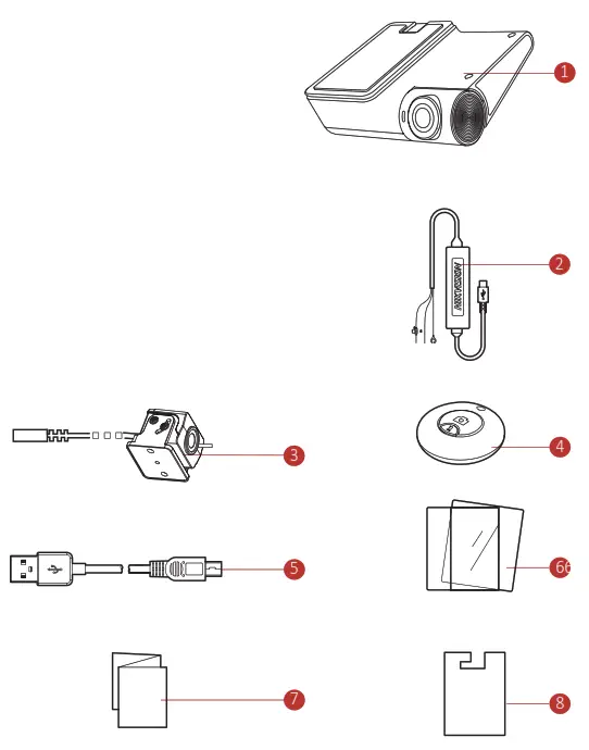 HIKVISION G2 Pro Dashcam Front and Rear Dual Lens Full HD Driving Recorder - Packing List