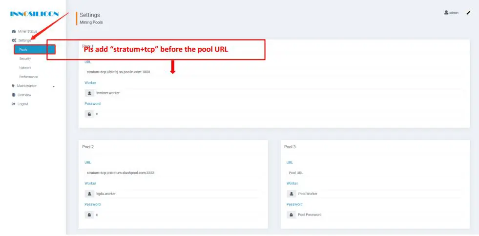 INNOSILICON T2TS-26T BTC Miner Bitcoin Miner 1980W SHA-256 include PSU and Power Cord - Configure the pool