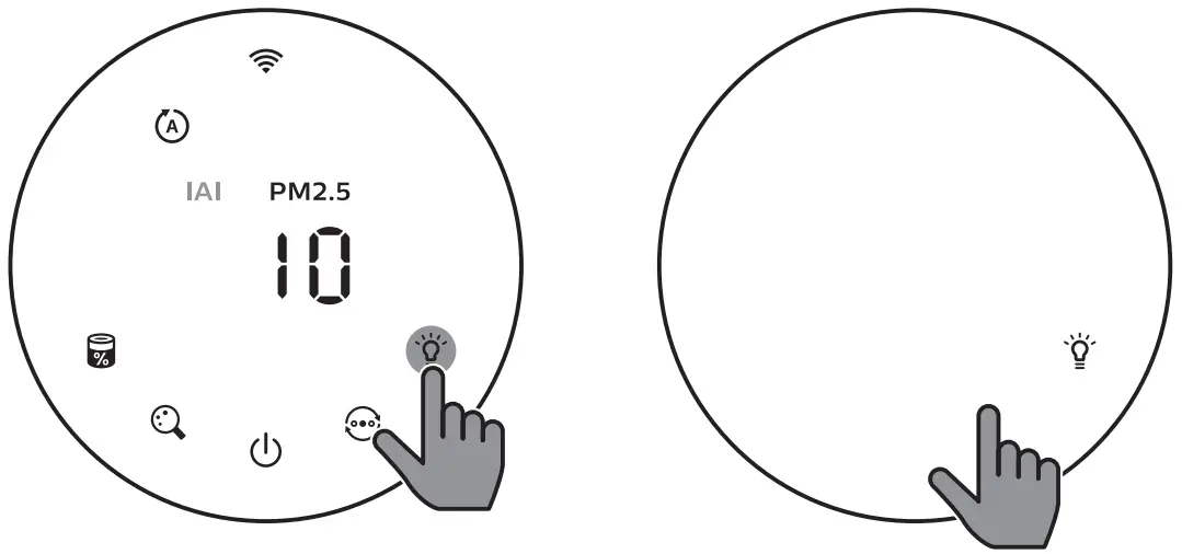 Using the light on/off function
