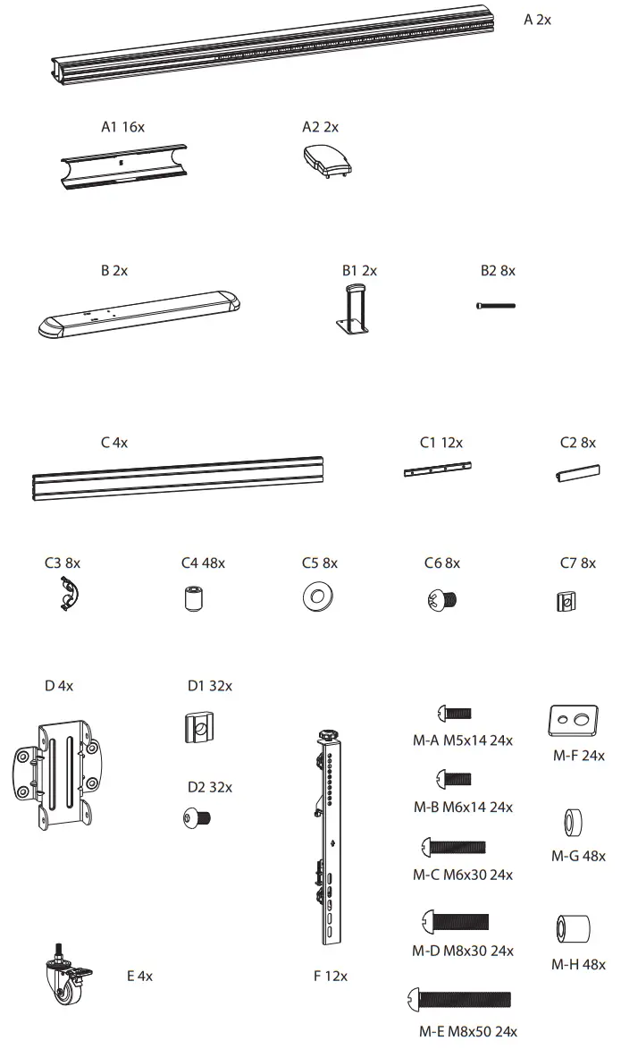 HAGOR HA VWT 3x2 Portrait Video Wall Trolley - Scope of delivery