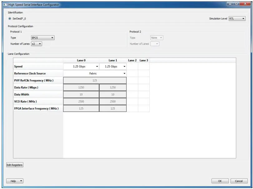 SERDES Configurator Window