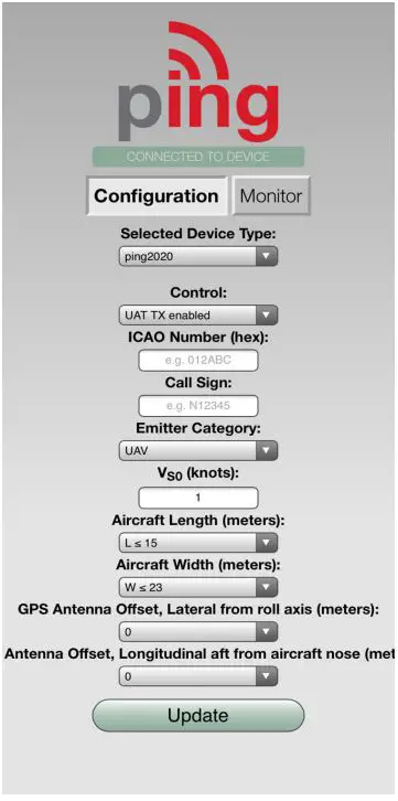 uAvionix Ping2020i Transceiver User Guide - Launch the uAvionix Ping application and complete the fields