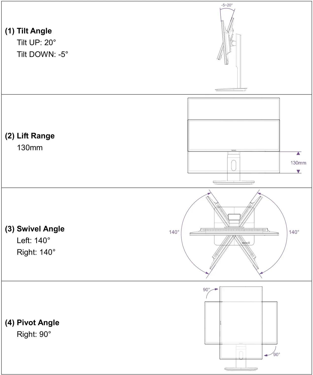 terra LCD LED 2456W PV - Illustration for turning the high adjustable stand base