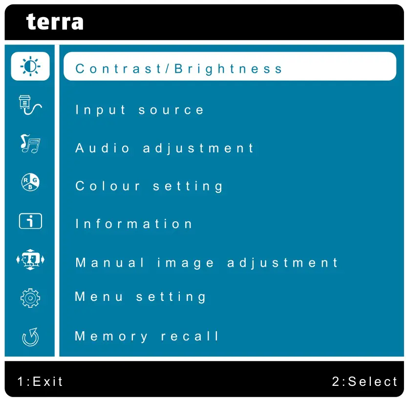 terra LCD LED 2456W PV - Main Menu