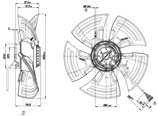 ebmpapst A4D350 AN08-01 Moter Fan - Product drawing
