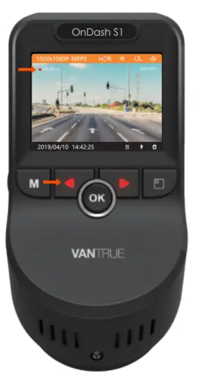 VANTRUE S1 4K Dash Cam Built in GPS Front 4K and Rear 1080P Dash Camera - Recording