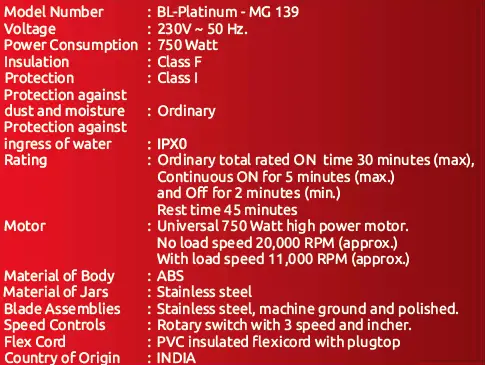 Preethi MG-150 -750- Watt- Mixer -Grinder -15