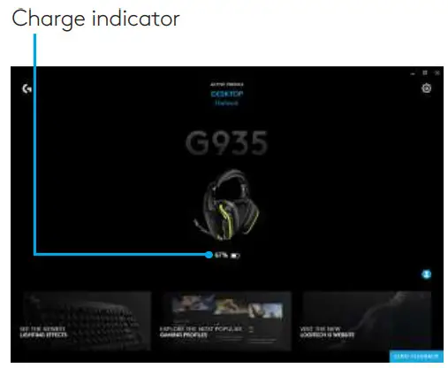logitech G935 Wireless 7.1 Lightsync Gaming Headset - Charge indicator