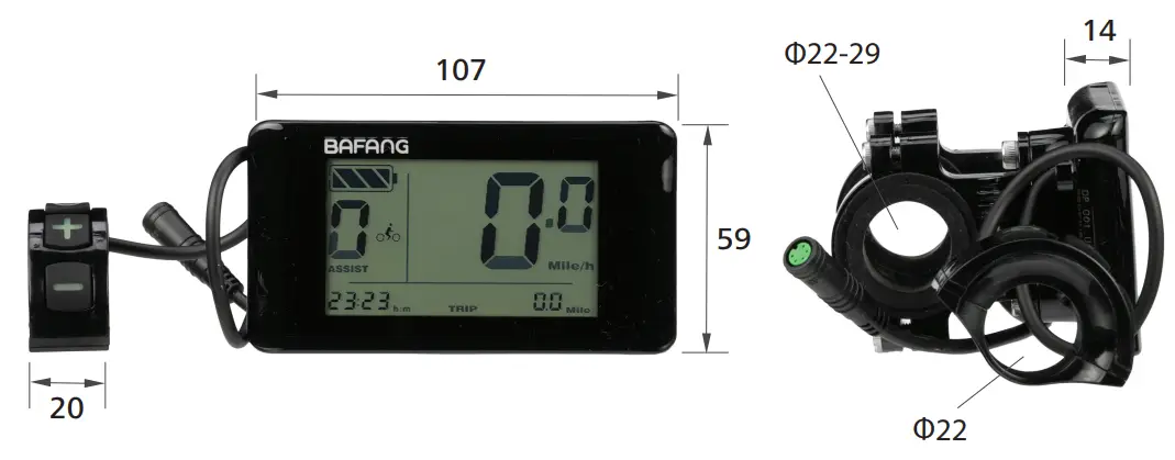EBIKE ESSENTIALS C961 LCD Display - OVERVIEW DRAWING